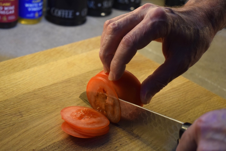 Slicing a tomato