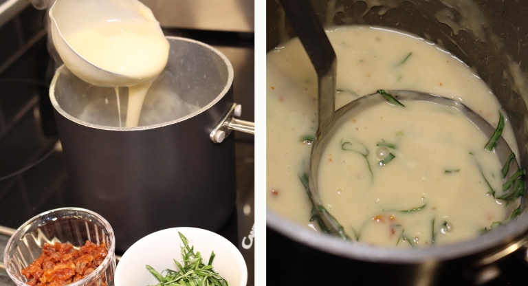 veloute sauce with basil and sundried toms